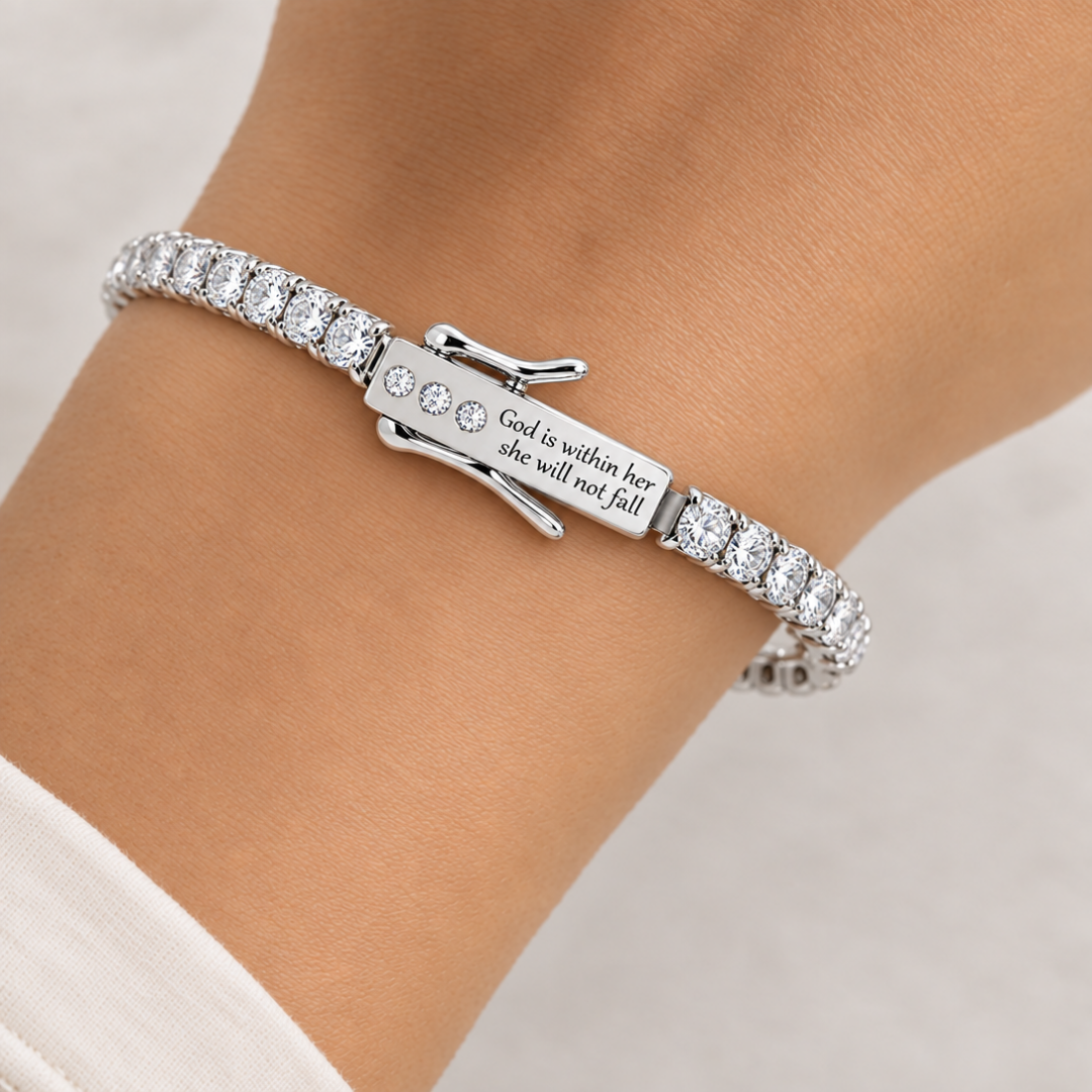 God is Within Her Crystal Tennis Bracelet