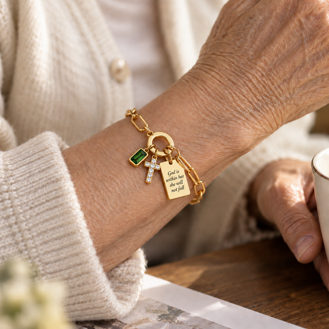 God is Within Her Gold Charm Bracelet