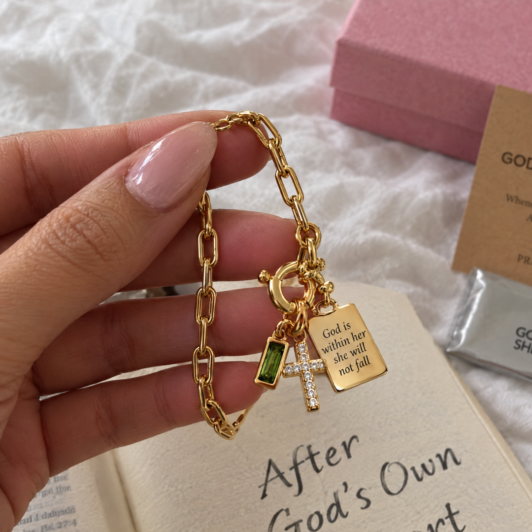 God is Within Her Gold Charm Bracelet
