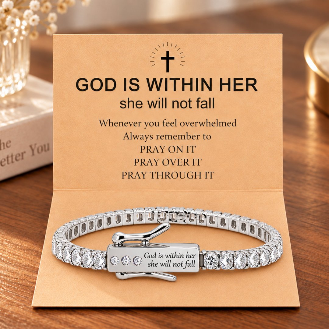 God is Within Her Crystal Tennis Bracelet