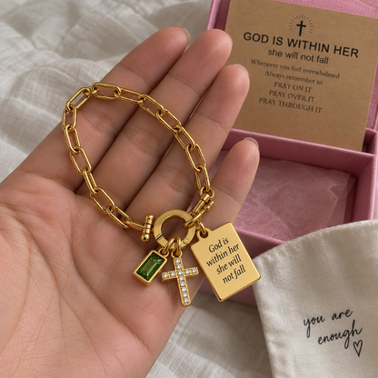 God is Within Her Gold Charm Bracelet