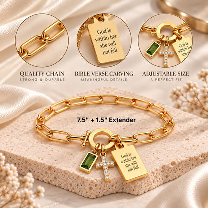 God is Within Her Gold Charm Bracelet